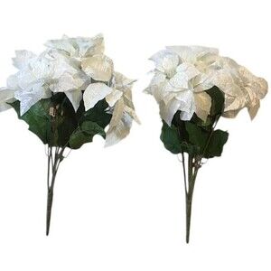 Ashland Floral Poinsettia White Stem 2 Artificial Bush Glitter Decor 24" NEW